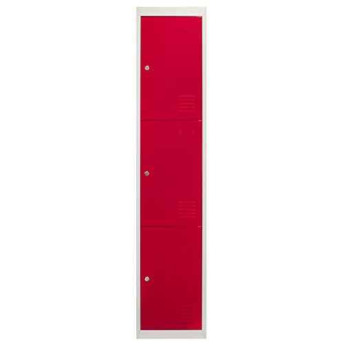 MonsterShop - 3 Taquillas para Ensamblar con 3 Puertas Rojas de Acero 45cm x 38cm x 180cm para Escuelas, Gimnasios y Vestuarios