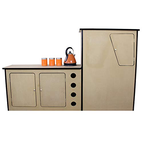 MonsterShop - Cocina para Autocaravana y Càmper de Madera MDF 18mm de Espesor con 3 Armarios y Botellero 202cm x 42cm x 124cm