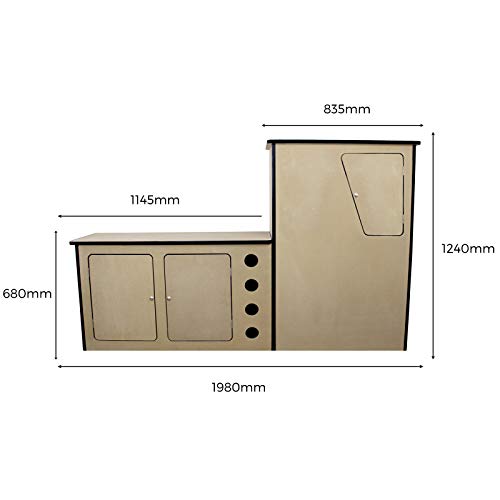 MonsterShop - Cocina para Autocaravana y Càmper de Madera MDF 18mm de Espesor con 3 Armarios y Botellero 202cm x 42cm x 124cm