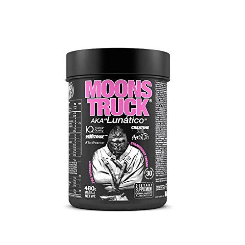 Moonstruck, Pre entreno, Pre training, Suplemento para deportistas, Pre entrenos potentes, Creatina HCL, Beta Alanina, Cafeína, Citrulina y Vitamina B, Vitamina A, 480 gr, 3 sabores (Strawberry Cream)