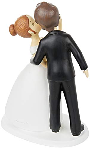 Mopec Y971 - Figura para tarta de boda, pareja de novios beso, 21 cm, color blanco roto