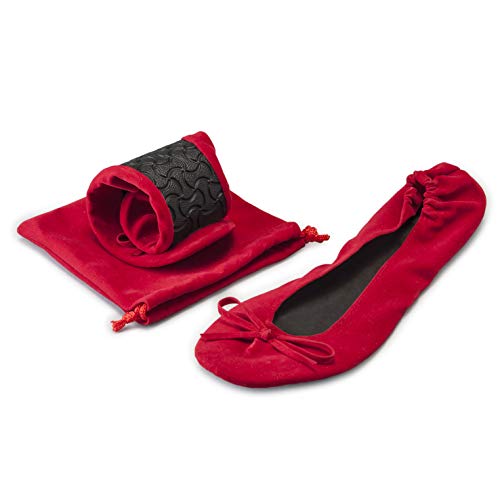 Mopec Zapatillas Bailarinas de Terciopelo Rojo con Bolsa Talla L, Pack de 2 Unidades, 8.00x11.00x11.00 cm