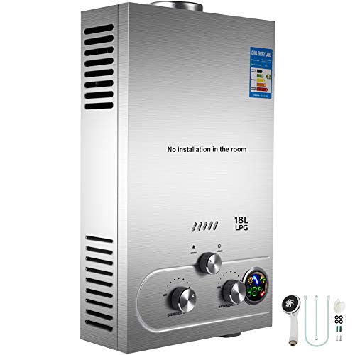 Moracle Calentador de Agua de Gas Licuado Calentador de Agua de Gas 18L LPG con Digital LCD Calentador de Agua Automático 36KW y Rápidamente
