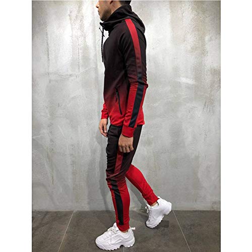 Morbuy Chándal de Otoño Hombres Traje de Deportiva Hombres Sudadera + Pantalones Conjuntos, Costura Hip Hop Deportivos Manga Larga Chandal Entrenamiento Gimnasio (M, Rojo)