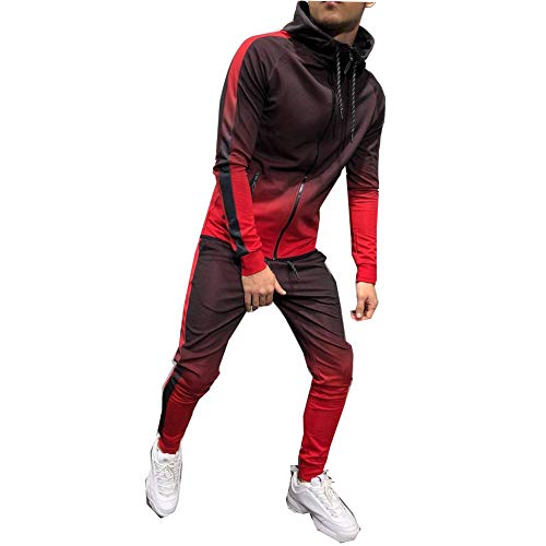 Morbuy Chándal de Otoño Hombres Traje de Deportiva Hombres Sudadera + Pantalones Conjuntos, Costura Hip Hop Deportivos Manga Larga Chandal Entrenamiento Gimnasio (M, Rojo)