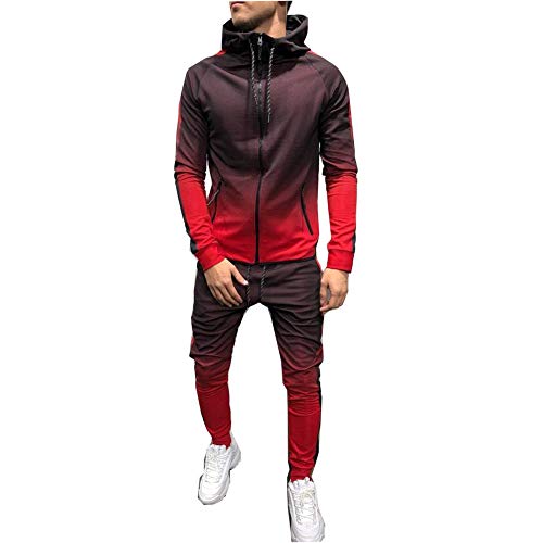 Morbuy Chándal de Otoño Hombres Traje de Deportiva Hombres Sudadera + Pantalones Conjuntos, Costura Hip Hop Deportivos Manga Larga Chandal Entrenamiento Gimnasio (M, Rojo)