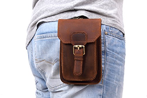 Morbuy Cinturón Bolso de Cintura Hombre, Multiusos Cuero Genuino Vertical Riñonera para Casual Deporte Senderismo de Viaje (Pequeña, Marrón)