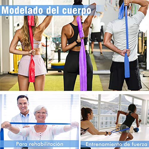 Morfone 3 Piezas Bandas elasticas Fitness, Cintas elásticas Resistencia con 3 Niveles,Banda Elastica Entrenamiento para Yoga, Pilates, estiramientos, y rehabilitación