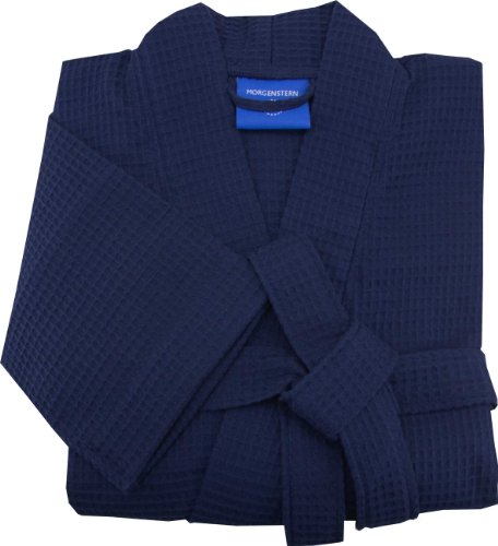 Morgenstern Albornoz Hombre Piscina con Diseño de Gofre Algodón Puro Bata de Baño Azul Talla Grande XXL