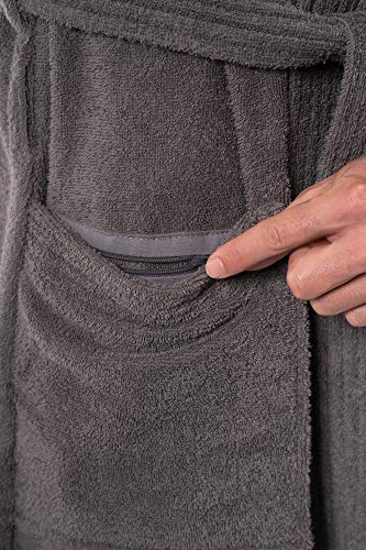 Morgenstern Albornoz para hombre con cuello tipo kimono, algodón orgánico gris L Morgenstern Albornoz para hombre con cuello tipo kimono, algodón orgánico gris L