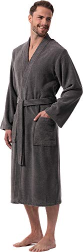 Morgenstern Albornoz para hombre con cuello tipo kimono, algodón orgánico gris L Morgenstern Albornoz para hombre con cuello tipo kimono, algodón orgánico gris L
