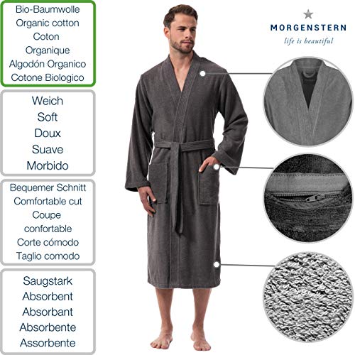 Morgenstern Albornoz para hombre con cuello tipo kimono, algodón orgánico gris L