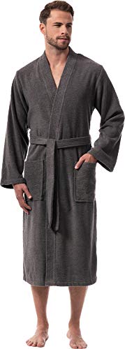 Morgenstern Albornoz para hombre con cuello tipo kimono, algodón orgánico gris L Morgenstern Albornoz para hombre con cuello tipo kimono, algodón orgánico gris L
