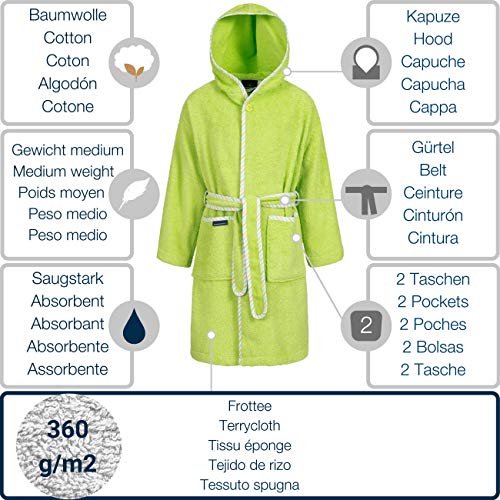 Morgenstern Ropa de Dormir Capucha Rizo de Algodón Albornoz niños Rizo Verde Talla 170-176 cm Albornoz niña 15 años Albornoz niña 16 años