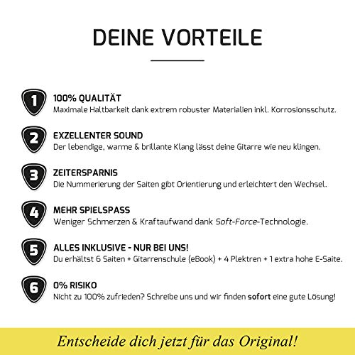 MORIATY® Cuerdas de guitarra para guitarra clásica: cuerdas de nylon prémium para guitarra clásica y acústica (juego de 6 cuerdas) | INCLUYE: 4 púas + cuerda E extra alta MORIATY® Cuerdas de guitarra para guitarra clásica: cuerdas de nylon prémium para guitarra clásica y acústica (juego de 6 cuerdas) | INCLUYE: 4 púas + cuerda E extra alta
