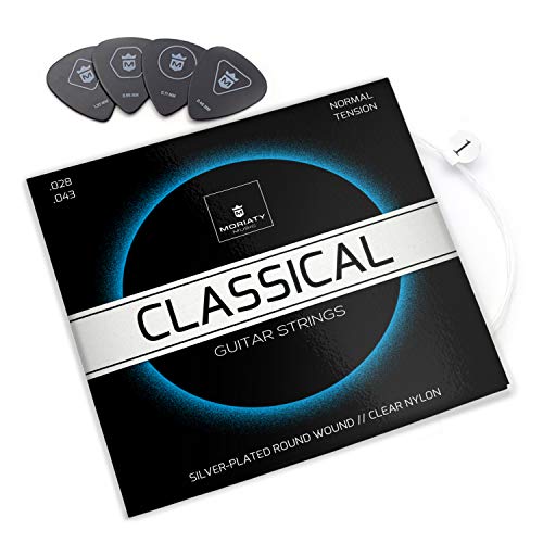 MORIATY® Cuerdas de guitarra para guitarra clásica: cuerdas de nylon prémium para guitarra clásica y acústica (juego de 6 cuerdas) | INCLUYE: 4 púas + cuerda E extra alta MORIATY® Cuerdas de guitarra para guitarra clásica: cuerdas de nylon prémium para guitarra clásica y acústica (juego de 6 cuerdas) | INCLUYE: 4 púas + cuerda E extra alta