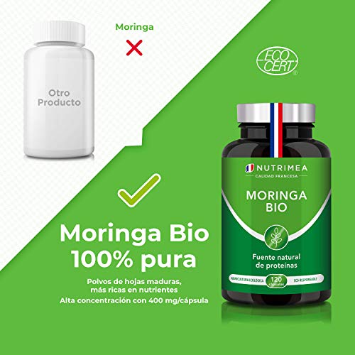 Moringa Oleifera Bio 120 Cápsulas | Superfood Antioxidante Natural Sistema Inmunológico Energía Proteina Vegetal | 330 mg Polvo Moringa con 66 mg de Proteina Apto para Veganos | Fabricado en Francia Moringa Oleifera Bio 120 Cápsulas | Superfood Antioxidante Natural Sistema Inmunológico Energía Proteina Vegetal | 330 mg Polvo Moringa con 66 mg de Proteina Apto para Veganos | Fabricado en Francia