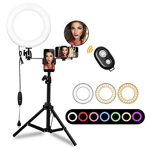 Morpilot Anillo de Luz LED Ring Light 10 Pulgadas Aro de Luz con Trípode Soporte Movil y Espejo, 3 Modos de Luces, 3200-5600K para Selfie Maquillaje Fotografia Youtube TIK Tok Videos