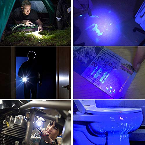 morpilot Linterna Táctica y UV 2 en 1, Linterna LED 500LM, Linterna Militar, Luz UV con 4 Modos, Zoom IN/out, 395nm, Aluminio, Anti-caída, Impermeable IPX4, 3 Baterías Incluidas