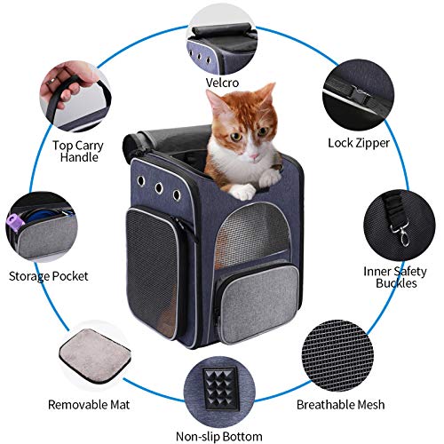 morpilot Mochila Gato, Mochila Transportin Perro Plegable para Gatos y Perros Pequeños, Bolsa de Transporte Transpirable con Correa de Seguridad Interior + Tazón, Ideal para Viajes, Uso al Aire Libre