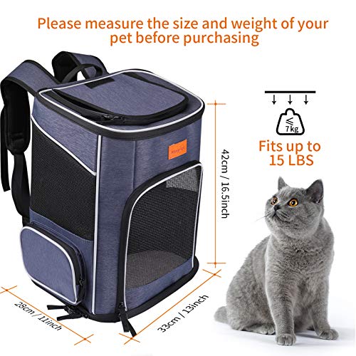 Morpilot Mochila Transportín Perro, Mochila Transportín Gato Bien Ventilado con Correa de Seguridad Interior, Bolsa de Transporte para Para Gatos y Perros Pequeños (13*11*16.5 inch) + Tazón Plegable