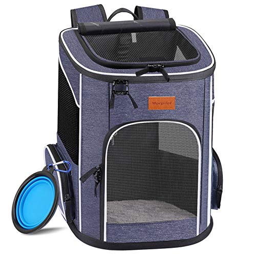 Morpilot Mochila Transportín Perro, Mochila Transportín Gato Bien Ventilado con Correa de Seguridad Interior, Bolsa de Transporte para Para Gatos y Perros Pequeños (13*11*16.5 inch) + Tazón Plegable