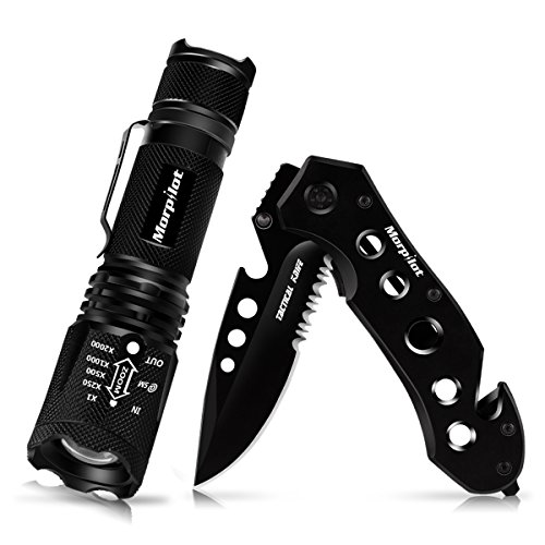 morpilot Navaja y Linterna Tática Set, Cuchillo Supervivencia, Navaja Caza Pesca 85mm, Acero Inoxidble, Linterna Militar de 5 Modos, 500LM, Impermeable IPX4, Portátil morpilot Navaja y Linterna Tática Set, Cuchillo Supervivencia, Navaja Caza Pesca 85mm, Acero Inoxidble, Linterna Militar de 5 Modos, 500LM, Impermeable IPX4, Portátil
