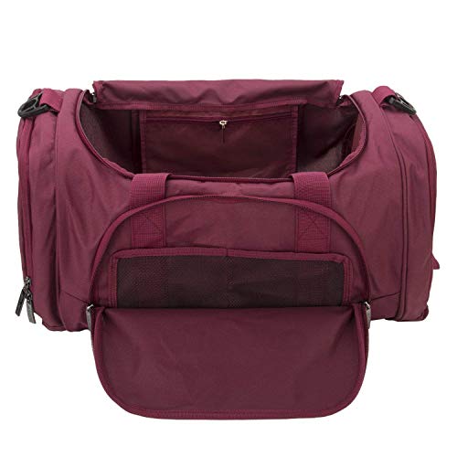 MOSISO Bolsas de Gimnasio Tejido de Poliéster Plegable de Viaje Durante la Noche Duffels Ligero Deportivo Deportes Camping Hombro Bolso para Hombres y Mujeres, Vino Rojo