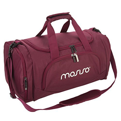 MOSISO Bolsas de Gimnasio Tejido de Poliéster Plegable de Viaje Durante la Noche Duffels Ligero Deportivo Deportes Camping Hombro Bolso para Hombres y Mujeres, Vino Rojo