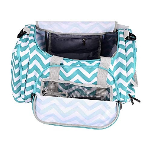 MOSISO Bolsas de Gimnasio Tejido de Poliéster Plegable de Viaje Durante la Noche Duffels Ligero Deportivo Deportes Camping Hombro Bolso para Hombres y Mujeres, Chevron Caliente Azul