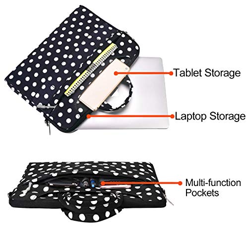 MOSISO Funda Protectora Compatible con 13-13.3 Pulgadas MacBook Air/MacBook Pro Retina/Surface Laptop/Book, Bolsa de Hombro Patrón Maletín Bandolera con Cinturón de Carro, Base Negro Puntos