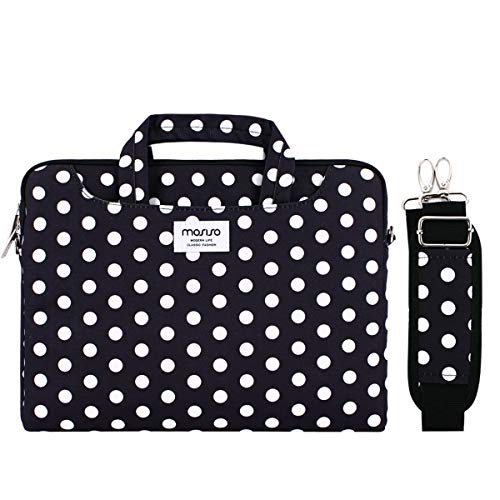 MOSISO Funda Protectora Compatible con 13-13.3 Pulgadas MacBook Air/MacBook Pro Retina/Surface Laptop/Book, Bolsa de Hombro Patrón Maletín Bandolera con Cinturón de Carro, Base Negro Puntos