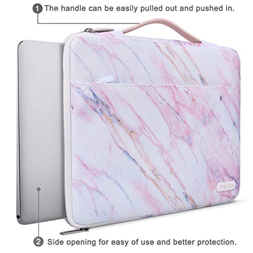 MOSISO Maletín Compatible con 13-13.3 Pulgadas MacBook Air/MacBook Pro/Ordenador, Funda Blanda Protectora 360 Multifuncional Bolso de Poliéster Mármol Grano Cruzado con Correa de Carro