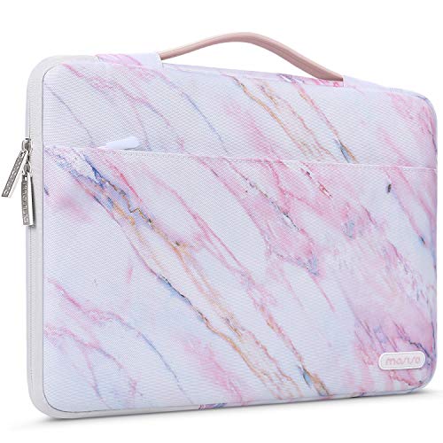 MOSISO Maletín Compatible con 13-13.3 Pulgadas MacBook Air/MacBook Pro/Ordenador, Funda Blanda Protectora 360 Multifuncional Bolso de Poliéster Mármol Grano Cruzado con Correa de Carro