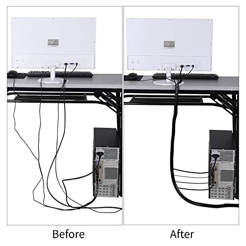 MOSOTECH Organizador Cables, Cubre Cables de 2 x 1,5m, Flexible Funda Organizador Cables, Organizador de Cables Mesa, Recoge Cables para Office y PC Escritorio-Negro (Ø2.6cm y Ø2.2cm)