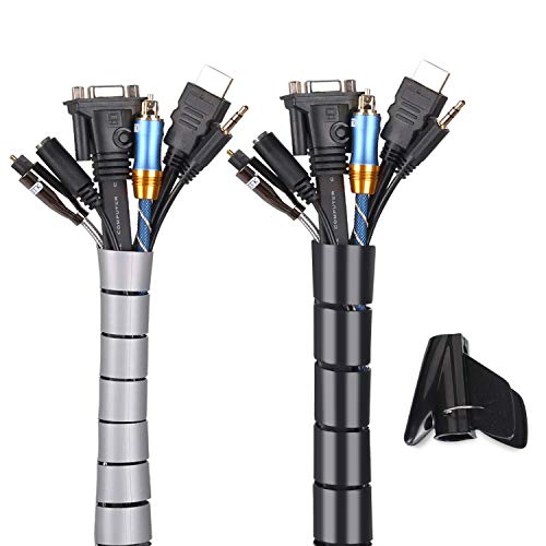 MOSOTECH Organizador Cables, Cubre Cables de 2 x 1.5m, Flexible Funda Organizador Cables, Organizador de Cables Mesa, Recoge Cables para Office y PC Escritorio-Negro y Gris (Ø2.6cm y Ø2.2cm) MOSOTECH Organizador Cables, Cubre Cables de 2 x 1.5m, Flexible Funda Organizador Cables, Organizador de Cables Mesa, Recoge Cables para Office y PC Escritorio-Negro y Gris (Ø2.6cm y Ø2.2cm)