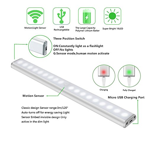 Moston 18 LED USB Recargable magnético Movimiento Sensor Luces nocturnas,oscuridad a amanecer Célula fotoeléctrica incluido Auto en/apagado Portátil Sin cable,palo en cualquier sitio para armario Moston 18 LED USB Recargable magnético Movimiento Sensor Luces nocturnas,oscuridad a amanecer Célula fotoeléctrica incluido Auto en/apagado Portátil Sin cable,palo en cualquier sitio para armario