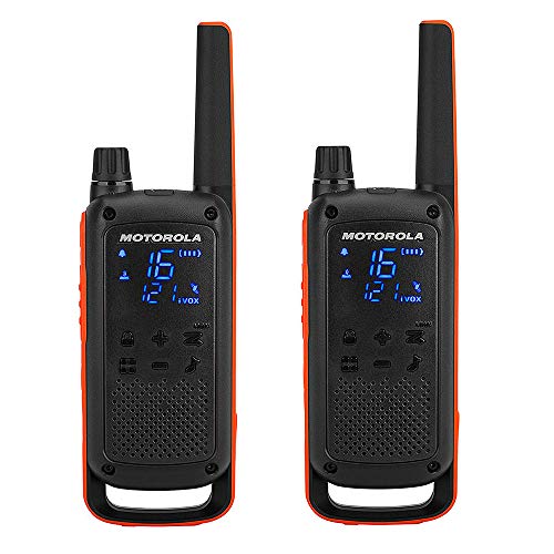 Motorola T82 - Walkie Talkie, color negro y naranja, paquete de 2 unidades