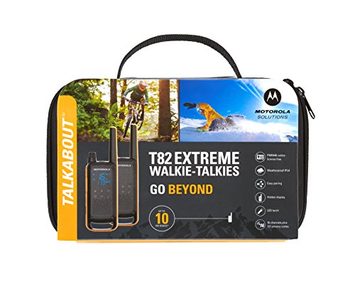 Motorola Talkabout T82 Extrem - Walki-Talkis, Alcance hasta 10 Km, Pantalla Oculta, Linterna LED, color Negro y Amarillo