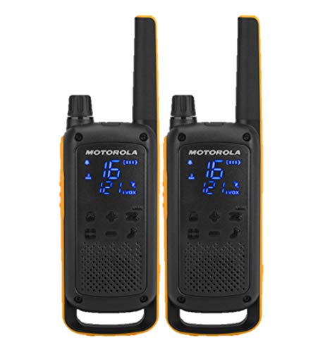 Motorola Talkabout T82 Extrem - Walki-Talkis, Alcance hasta 10 Km, Pantalla Oculta, Linterna LED, color Negro y Amarillo