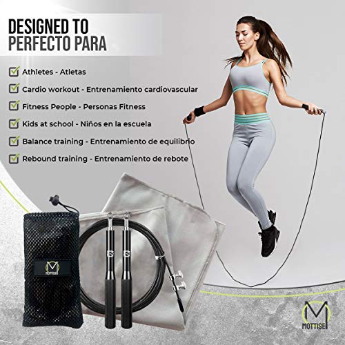 Mottise Sport, Cuerda para Saltar, Comba Crossfit Hombre Mujer, Comba Boxeo, Alta Velocidad, Largo: 3 Metros. Incluye: Toalla de Microfibra. Mottise Sport, Cuerda para Saltar, Comba Crossfit Hombre Mujer, Comba Boxeo, Alta Velocidad, Largo: 3 Metros. Incluye: Toalla de Microfibra.