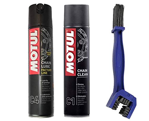 Motul - Kit de limpiador lubricante para cadena C4 400 ml + cepillo de limpieza para la cadena