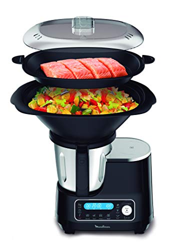 Moulinex ClickChef HF4SPR30 - Robot de cocina multifunción 3.6 l (Recetario en Castellano, 5 programas Auto, temperatura de 30 a 120 ºC, 12 velocidades, 1400 W, 32 funciones, báscula, vaporera) Negro