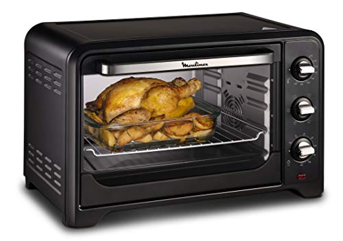 Moulinex Optimo OX4648 - Horno de Convección 33 L, 6 Modos de Cocción, Termostato hasta 240 y Temporizador hasta 120 Minutos, Bandeja de Horneado y Rejillas Reversibles, Diseño Compacto