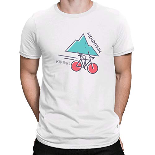 Mountain Biking - Bicicleta de montaña, Camiseta para Hombre Manga Corta Hombre Camisetas Cuello Redondo Moda Camisetas, Blanco