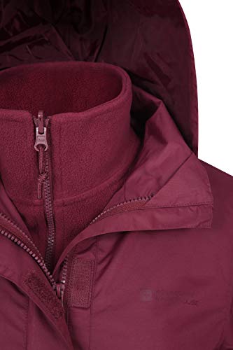 Mountain Warehouse Chaqueta Fell 3 en 1 para Mujer - Abrigo Impermeable, Chaquetas Ajustables con Capucha, Bolsillos con Cremallera, Capucha Plegable - para el Invierno Burdeos 34