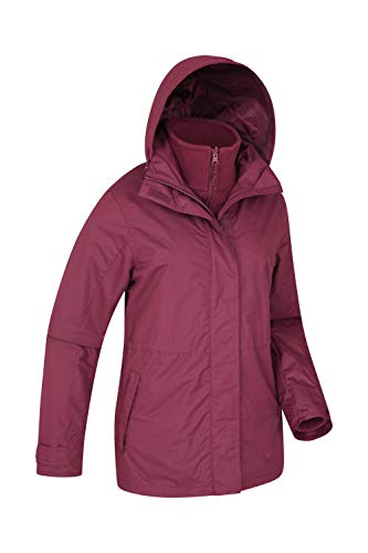 Mountain Warehouse Chaqueta Fell 3 en 1 para Mujer - Abrigo Impermeable, Chaquetas Ajustables con Capucha, Bolsillos con Cremallera, Capucha Plegable - para el Invierno Burdeos 34