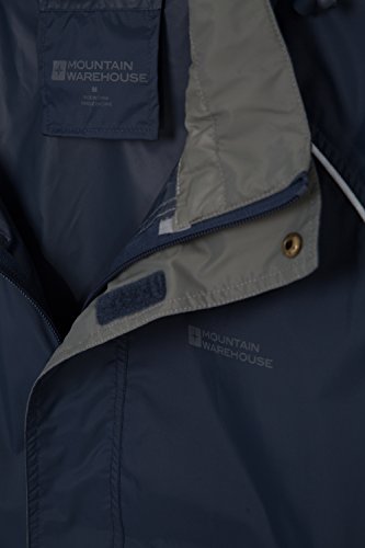 Mountain Warehouse Chaqueta Impermeable para Hombre Pakka - Chaqueta Plegable con Capucha, Abrigo para Hombre con Bandas Reflectantes, Chaqueta Ligera para la Lluvia Azul Marino XL