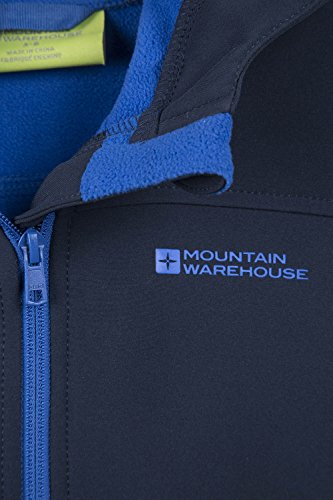 Mountain Warehouse Exodus Chaqueta de Softshell para niños - Transpirable, Impermeable, Sudadera con Capucha con Forro Polar, Resistente al Viento - para Viajar, Escuela Azul Marino 9-10 Años