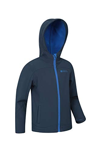 Mountain Warehouse Exodus Chaqueta de Softshell para niños - Transpirable, Impermeable, Sudadera con Capucha con Forro Polar, Resistente al Viento - para Viajar, Escuela Azul Marino 9-10 Años